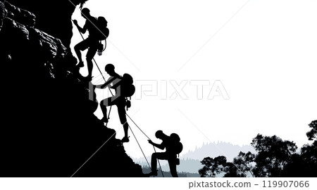 三人攀岩懸崖剪影素材 119907066