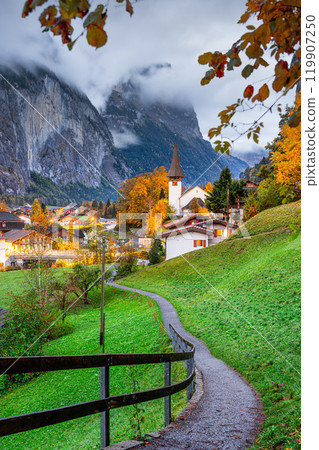 Lauterbrunnen, Switzerland on an Autumn Evening Lauterbrunnen, Switzerland on an Autumn Evening 119907250