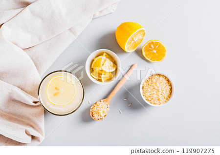 Drink for weight loss rice-zempic in a glass on the table top view Drink for weight loss rice-zempic in a glass on the table top view 119907275
