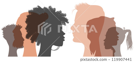 Multiracial man and woman silhouettes of different appearance - diversity concept - vector illustration Multiracial man and woman silhouettes of different appearance - diversity concept - vector illustration 119907441