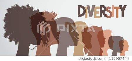 Man and woman silhouettes with different appearance - diversity concept - vector illustration Man and woman silhouettes with different appearance - diversity concept - vector illustration 119907444
