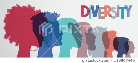 Man and woman silhouettes with different appearance - diversity concept - vector illustration Man and woman silhouettes with different appearance - diversity concept - vector illustration 119907449