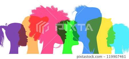 Man and woman silhouettes with different appearance - diversity concept - vector illustration Man and woman silhouettes with different appearance - diversity concept - vector illustration 119907461