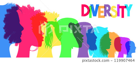 Man and woman silhouettes with different appearance - diversity concept - vector illustration 119907464