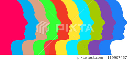Colorful geometrical head shapes - diversity concept - vector illustration Colorful geometrical head shapes - diversity concept - vector illustration 119907467