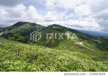 2024年7月26日,沿著草津白根山頂附近的國道292號線,從山田嶺以南的小山眺望橫手山 2024年7月26日,沿著草津白根山頂附近的國道292號線,從山田嶺以南的小山眺望橫手山 119907684