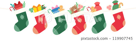 帶有聖誕禮物的襪子的向量插圖 帶有聖誕禮物的襪子的向量插圖 119907745