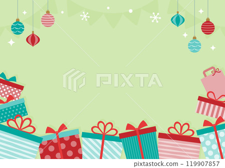 Cute frame illustration of Christmas presents and ornaments Cute frame illustration of Christmas presents and ornaments 119907857
