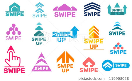 Swipe up stories arrows. Interactive screen scrolling button. Quick click on link from app. Social media network design elements. Mobile application. Move pictogram. UI arrow vector set 119908028