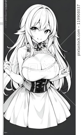 Monochrome illustration of a girl wearing a sailor suit Monochrome illustration of a girl wearing a sailor suit 119908037