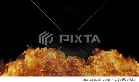Decorative view of an explosive flame of orange color on a black background Decorative view of an explosive flame of orange color on a black background 119908426