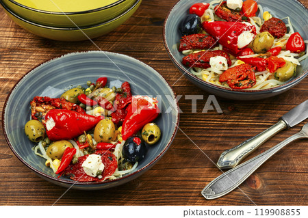 Vegan Salad of Pickled Vegetables and Soybeans. 119908855