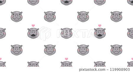 Baby Hippo seamless pattern pygmy hippo icon vector hippopotamuses zoo pet animal cartoon character doodle tile background gift wrapping paper repeat wallpaper scarf isolated illustration design 119908903