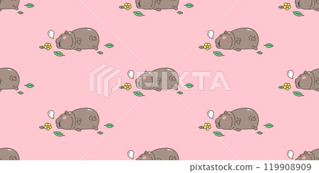 pygmy hippo seamless pattern baby Hippo vector sleeping hippopotamuses zoo pet animal cartoon character doodle tile background gift wrapping paper repeat wallpaper scarf isolated illustration design 119908909