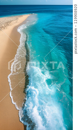 Serene Beach Shoreline at Sunset With Gentle Waves Crashing on the Sand. Generative AI 119908920