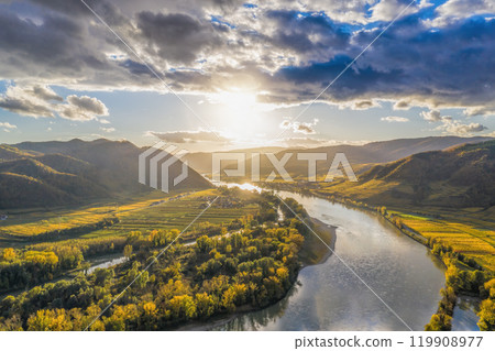 Autumn Wachau valley (UNESCO) during autumn sunset with Danube river near the Durnstein village in Lower Austria, Austria Autumn Wachau valley (UNESCO) during autumn sunset with Danube river near the Durnstein village in Lower Austria, Austria 119908977