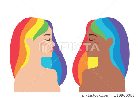 Lesbian couple. Pride LGBT concept. Sweetheart couple together. Two bisexual partner embrace. Lgbt girls. 119909095