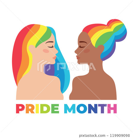 Lesbian couple. Pride LGBT concept. Sweetheart couple together. Two bisexual partner embrace. Lgbt girls. Happy colorful character. Homosexual ladies. 119909098