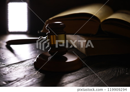 Judges gavel on wooden desk. Law firm concept. 119909294