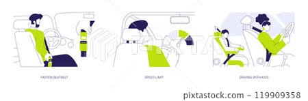 Car safety abstract concept vector illustrations. 119909358