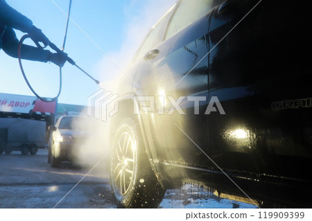 Self-service express car wash. Outdoor high pressure washing for cars. Self-service express car wash. Outdoor high pressure washing for cars. 119909399