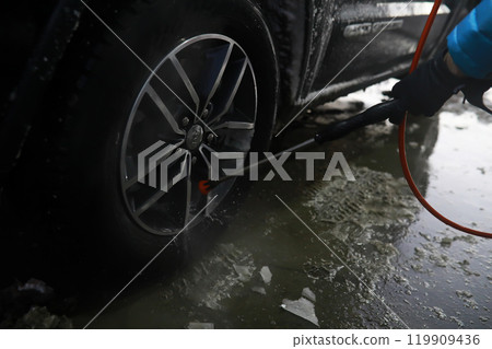 Self-service express car wash. Outdoor high pressure washing for cars. Self-service express car wash. Outdoor high pressure washing for cars. 119909436