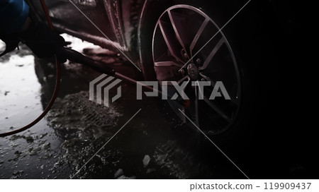 Outdoor high pressure washing for cars. Self-service express car wash. 119909437