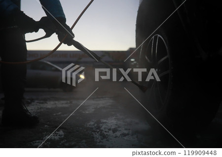 Self-service express car wash. Outdoor high pressure washing for cars. Self-service express car wash. Outdoor high pressure washing for cars. 119909448
