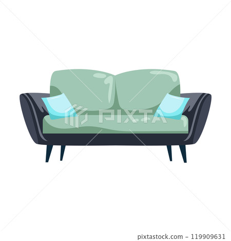 Elegance sofa with pillows in flat design. Leather couch in living room. Vector illustration isolated. 119909631