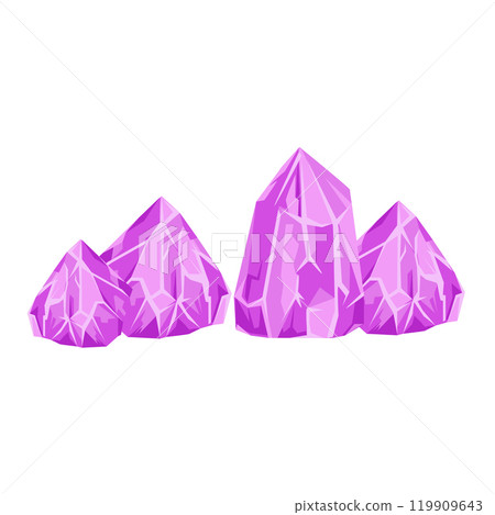 Shiny pink crystals in flat design. Glittering jewelry, mining diamonds. Vector illustration isolated. Shiny pink crystals in flat design. Glittering jewelry, mining diamonds. Vector illustration isolated. 119909643