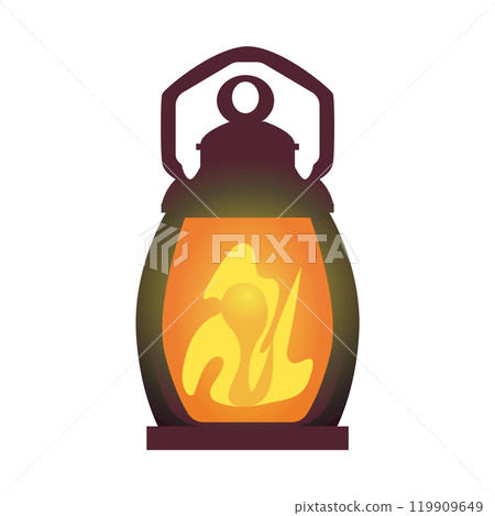 Mining lantern with handle in flat design. Vintage oil or kerosene lamp. Vector illustration isolated. 119909649