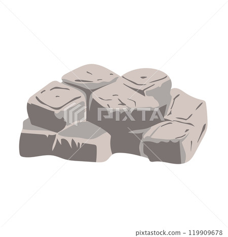 Grey building stones in pile in flat design. Construction materials. Vector illustration isolated. 119909678