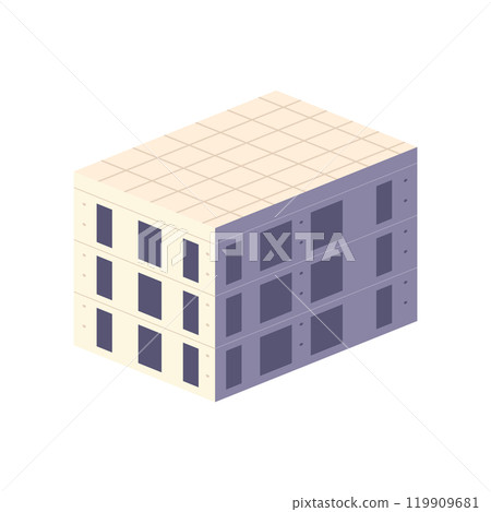 Building house in flat design. Built concrete structure at construction site. Vector illustration isolated. 119909681