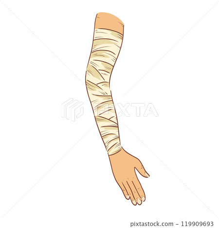 Bandaged hand in flat design. Injured human arm with bandage compression. Vector illustration isolated. 119909693