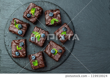 Homemade chocolate brownie photography . Top view 119910024