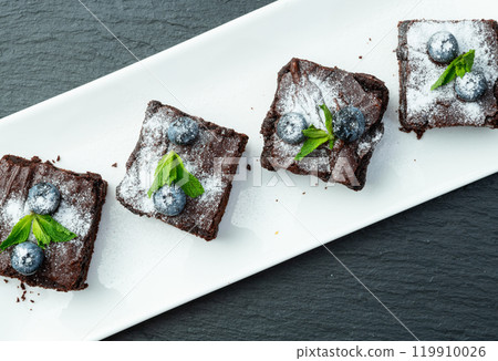 Homemade chocolate brownie photography . Top view Homemade chocolate brownie photography . Top view 119910026