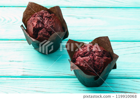 Sweet Baked berries muffins ( cupcake )  . Top view 119910068
