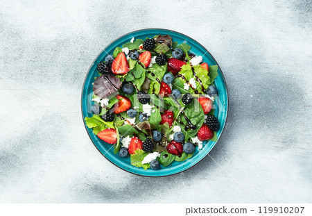 Berries salad (blueberry strawberry blackberry ) with cheese feta and balsamic sauce Berries salad (blueberry strawberry blackberry ) with cheese feta and balsamic sauce 119910207