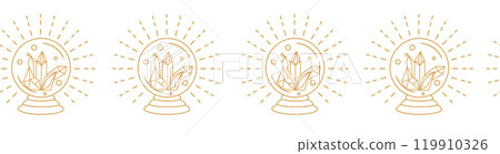 Horizontal border, set Magic and heavens seamless pattern, with magical elements Horizontal border, set Magic and heavens seamless pattern, with magical elements 119910326
