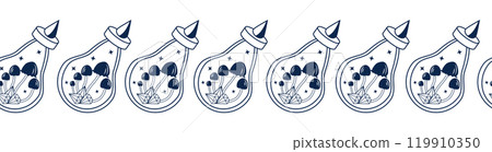 Horizontal border, set Magic and heavens seamless pattern, with magical elements Horizontal border, set Magic and heavens seamless pattern, with magical elements 119910350