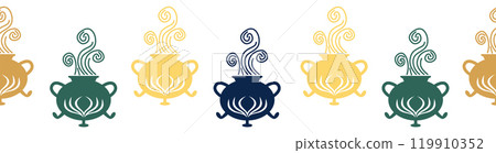 Horizontal border, set Magic and heavens seamless pattern, with magical elements 119910352