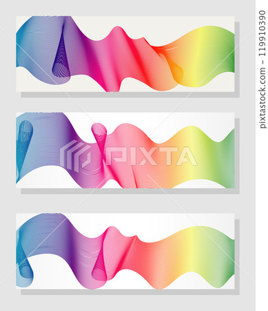 Abstract rainbow lines background, horizontal banner set 119910390