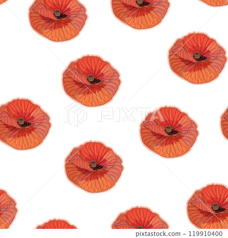 Red poppy flower watercolor and graphic illustrations vector seamless patterns 119910400