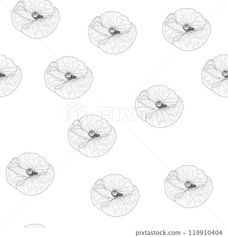 Red poppy flower watercolor and graphic illustrations vector seamless patterns 119910404