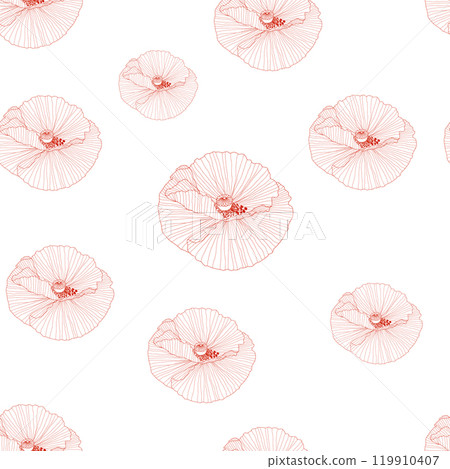 Red poppy flower watercolor and graphic illustrations vector seamless patterns 119910407