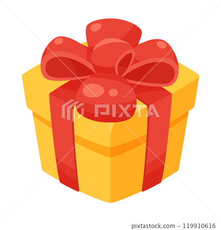 Gift box illustration_red ribbon and yellow box 119910616