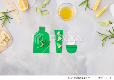 Concept of body and face care cosmetics made at home using organic ingredients aloe, lemon, banana Concept of body and face care cosmetics made at home using organic ingredients aloe, lemon, banana 119910894