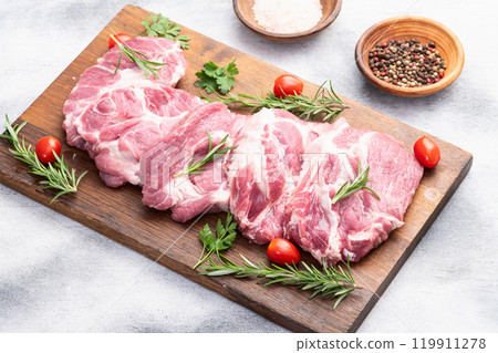 Neck of raw pork meat . Top view Neck of raw pork meat . Top view 119911278