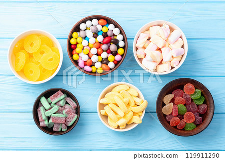 Mix of colorful candies . Top view 119911290