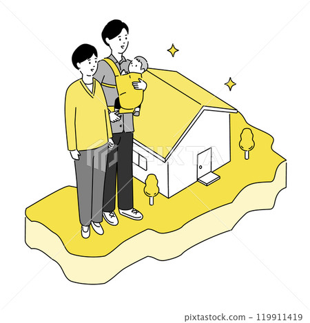 Map of Yamagata prefecture and young family and house illustration, vector 119911419